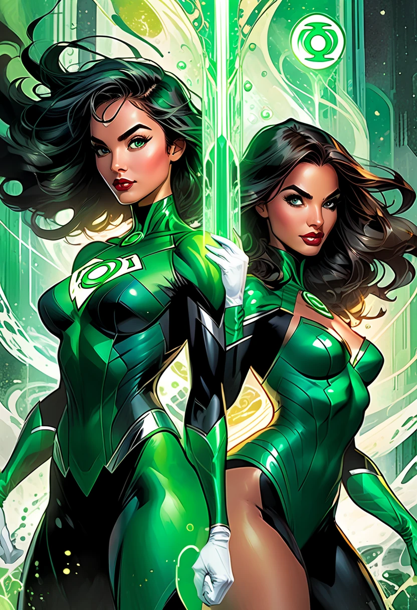 A beautiful woman in style, Green Lantern (in English: Green Lantern) is a DC Comics superhero. Created by Martin Nodell and Bill Finger, the original Green Lantern was recast as a new superhero with the same name in the 1960s, the original character became known by the name his parents called Alan Scott and for a time adopted the identity from Sentinela (Brazil).
The current Green Lantern, founding member of the Justice League of America. This time, she helped cement the new Green Lantern as a popular hero, with a more cosmic theme.
lined lips, green bodysuit, covered navel, makeup,
muscular, tight skin, All green uniform, muscular female, green bodysuit, yellow bodysuit,
Looking at the Viewer, (medium breasts: 1.4), (hanging breasts: 1.3), (full breasts: 1.4), (realism: 1.5), (Realisitc: 1.4), (Absurdity: 1.4), (more cosmic theme: 1.3 ), 8k, ultra-detailed, Detailed beautiful woman, (Only one:1.4), 1girl, (Viewer facing:1.2), super sexy,