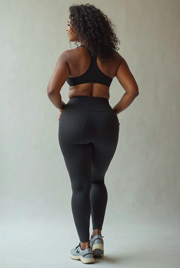 Super sexy black woman Araffe in a black sports bra top taking a selfie, bulky breasts, super defined abs, slim waist and thick hips, photo fit, wearing tight black clothing, physique: tiny midriff of all time, tight clothing, thick thighs, thick, thick, thick thic, tight suit, curvy physique, in a gym,  2  female model