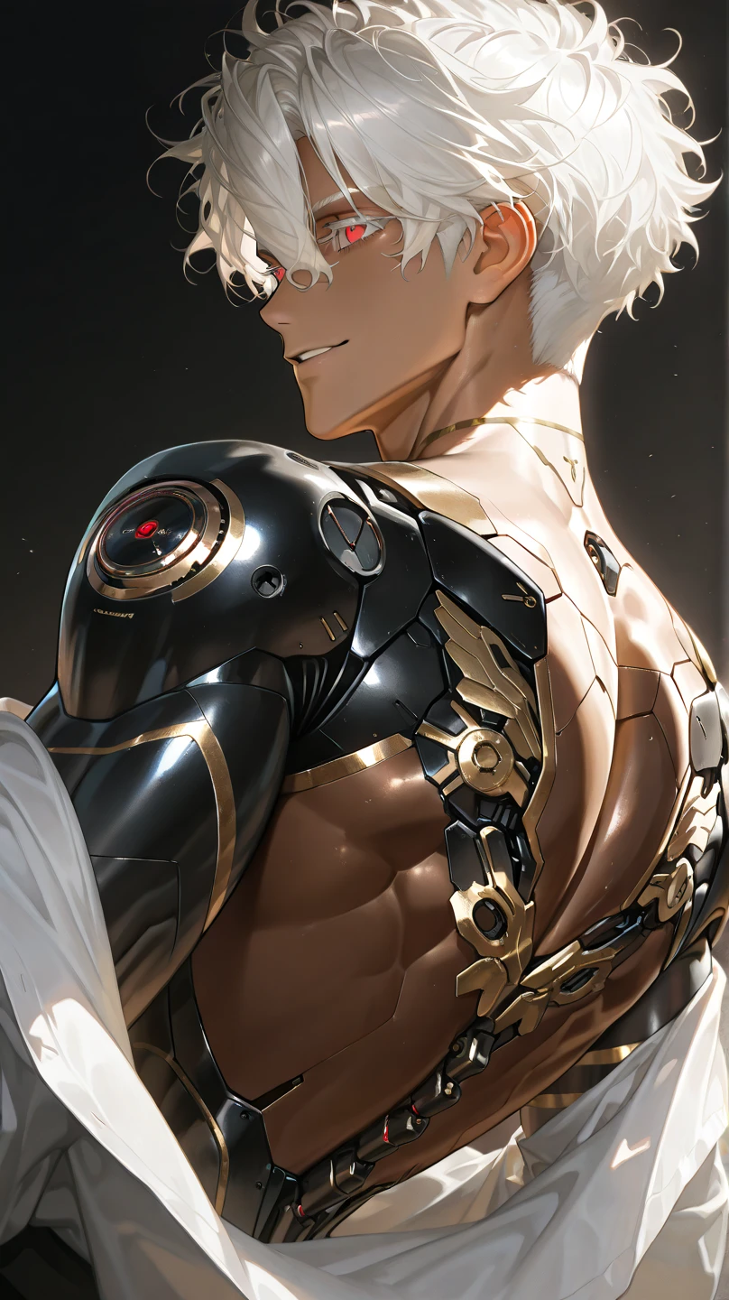 chico anime con un cuerpo musculoso y una camisa ajustada puesta, muscular!!, muscular character, Estilo baki! Blanco, alto!, Super buff y cool, musculatura, big biceps, Science-Fiction, Mysterious character, epica pose de anime, fuerte e imponente, pose fuerte, Arte de anime limpio y detallado, large musculatura