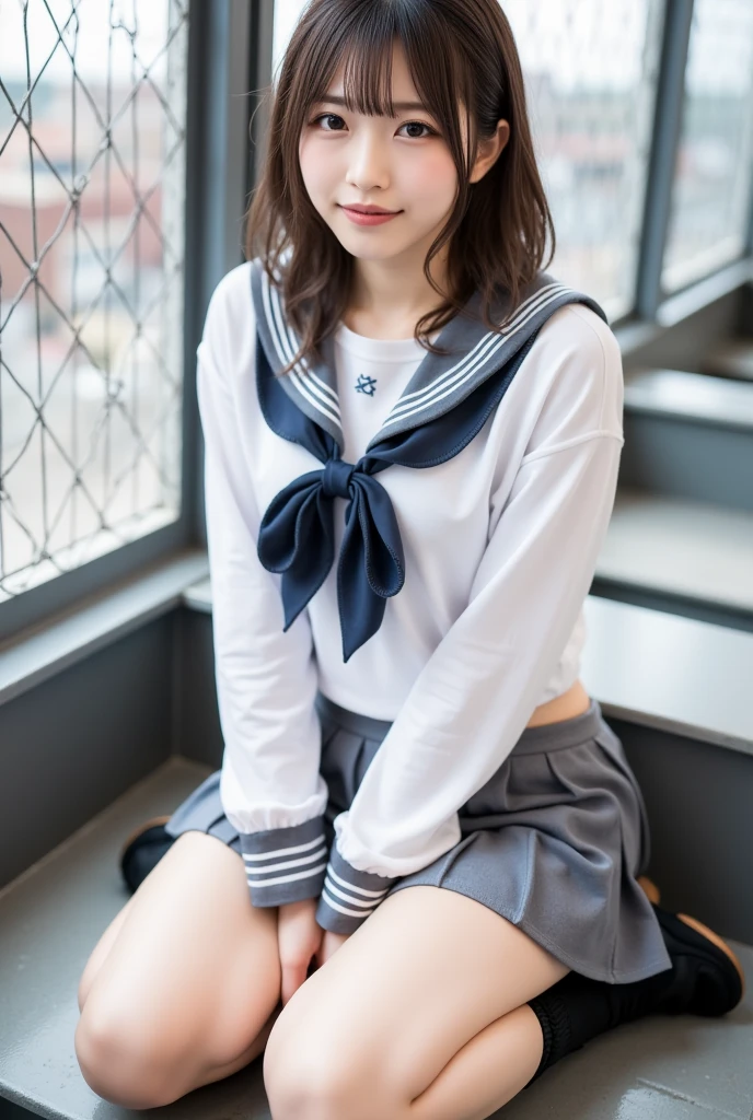 Incredibly cute girl,Super cute 16 year old girl、White skin、(Wearing a sailor suit)、 Professional Lighting、Tokyo Street,night, Streetscape,City lights,Upper Body,close,smile,, (8k, RAW Photos, Highest quality, masterpiece:1.2),(Realistic, photo-Realistic:1.37),Please lift your skirt、I can see your pants、