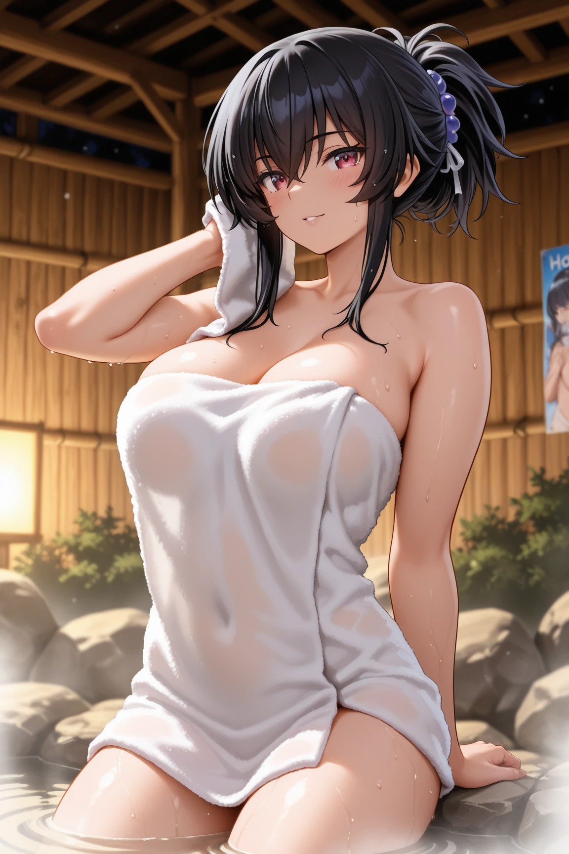 girl, Sweat, vapor, Center of chest, shy, Great hands, Looking at the audience, Cute Smile