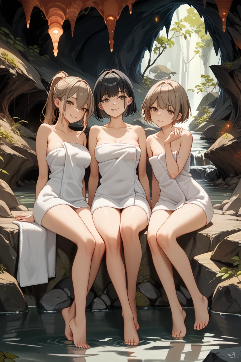 woman, Full nudity、squat、Is peeing、3girls