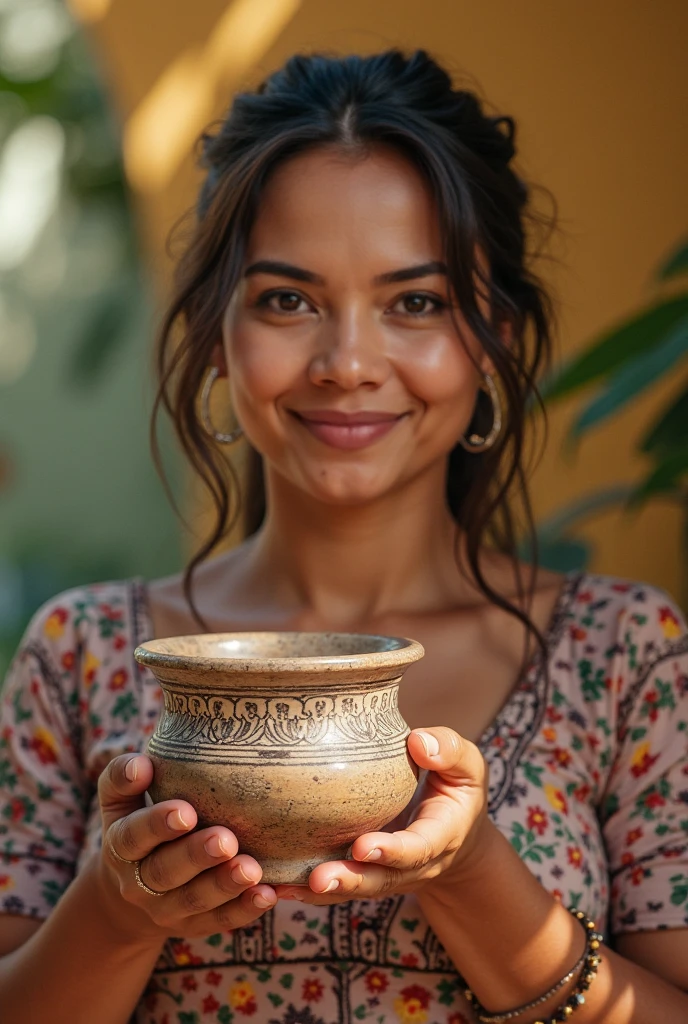 A beautiful woman who has passionate eyes preparing perfume using natural ingredients in Kashmir India