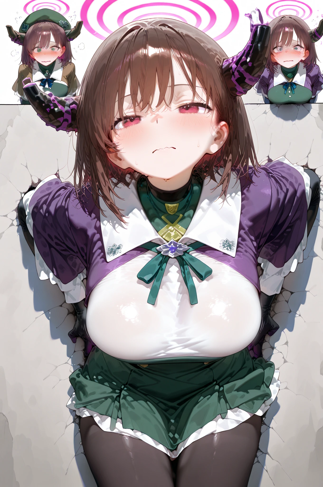 Favorite person, shy, pigtails, hairy, dark personality, 16 years old, shy, , glasses, high school girl, big breasts, sheer, girlfriend, Slightly chubby，1 girl，Young Face，bobhair，pigtails hair，green hair, Twin-tailed，Large upwards，softness，Soft skin，Brown hair，Round glasses，Bit in, big breast, chubby 
holding breasts