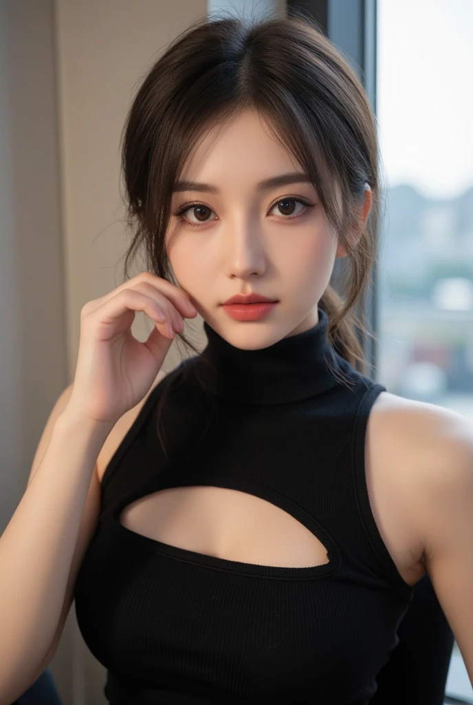 super short sleeves,huge breasts,High ponytail,big breasts thin waist,humongous large breast,Lower half,Loose top,Cropped top