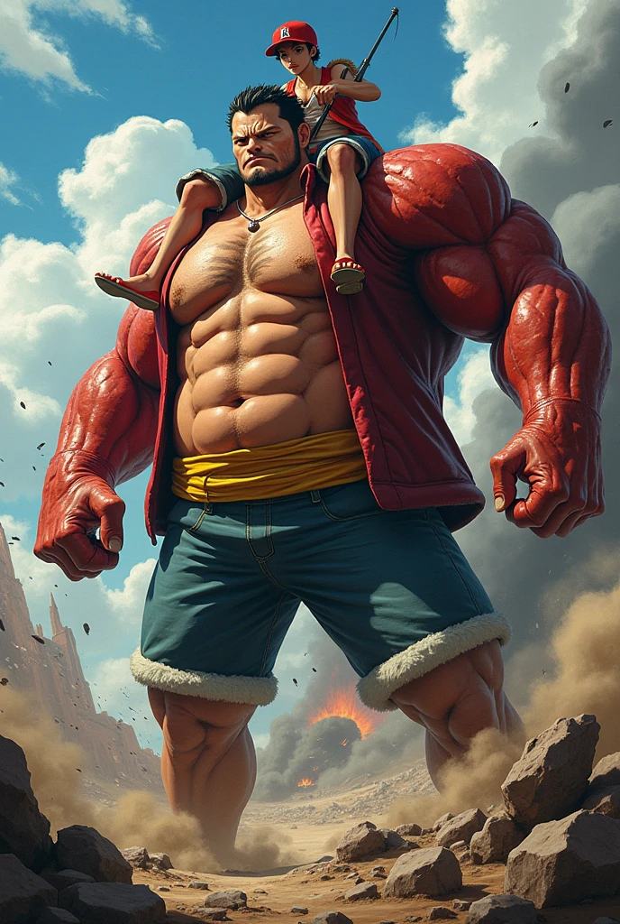 garp from one piece with galaxy punch destroying city