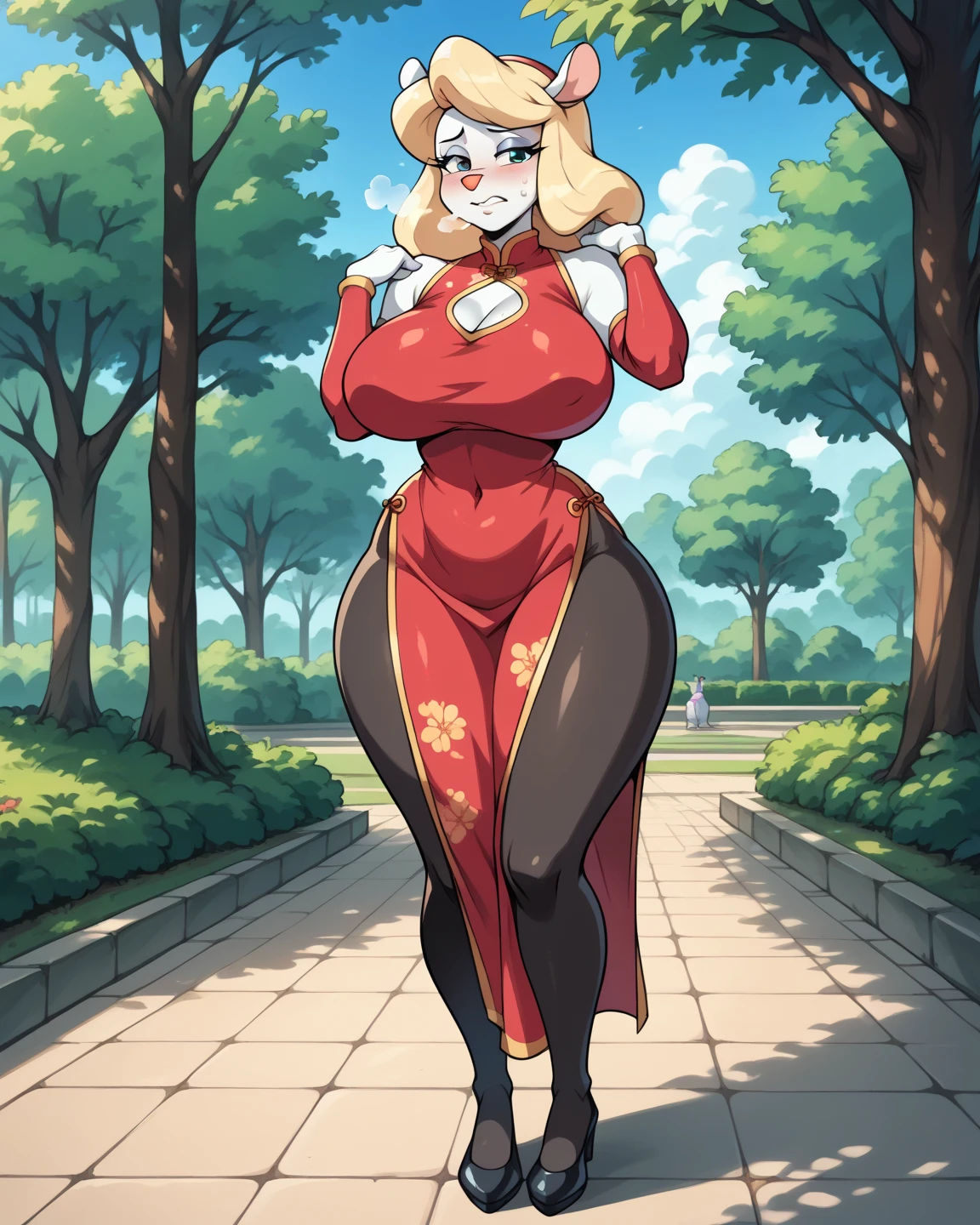 ((High Quality image 10k)) (( perfect autonomy 10k)) ((Masterpiece 10k)) Cherry Jubilee, solo girl, very pale yellow white skin, happy,
Smug grin, cute face, naked, big breasts, Really big Feet, barefoot, Cherry Jubilee Equestria girls, pubic hair, full Standing, in the park, Cherry Jubilee, cuerpo completo, high resolusion