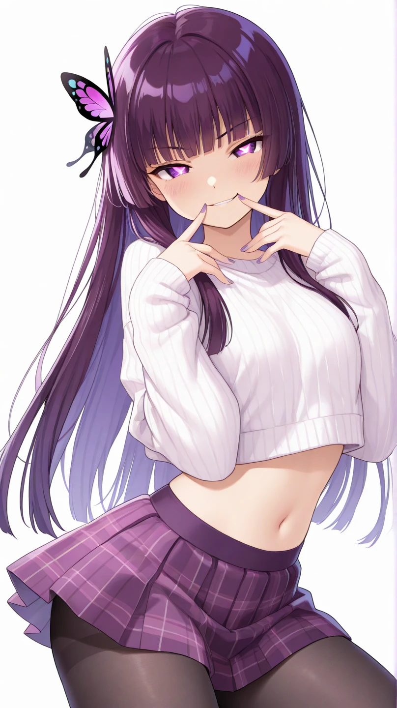 A beautiful woman with a mature face and long wisteria-purple hair tied in a ponytail with a pale pink ribbon.。White gym clothes。dark blue buruma。school playground。legs spread wide。