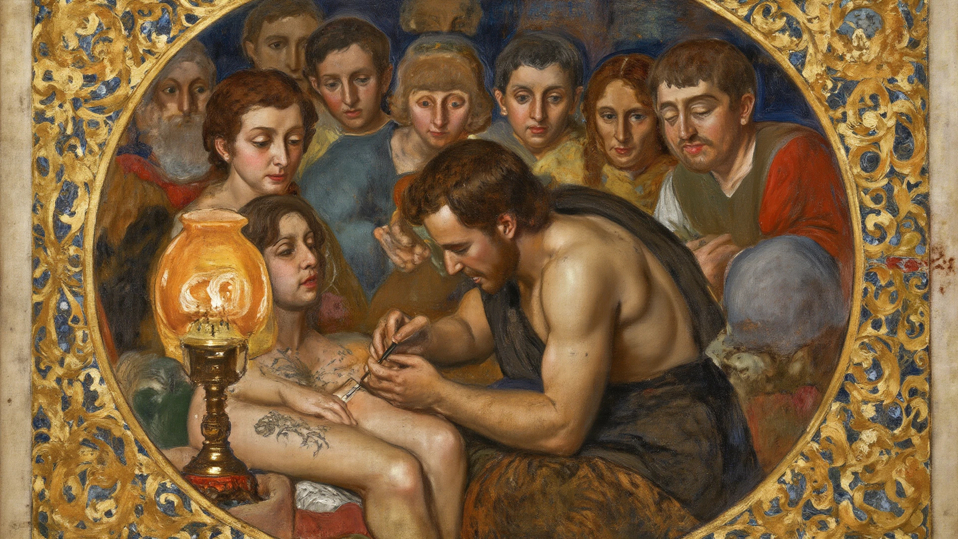 oil painting, a medival man, diceing, surrounded by women, detailed facial features, elegant posture, atmospheric lighting, rich textures, dramatic colors, cinematic composition, chiaroscuro, medival era, photorealistic, 8k, high quality, masterpiece