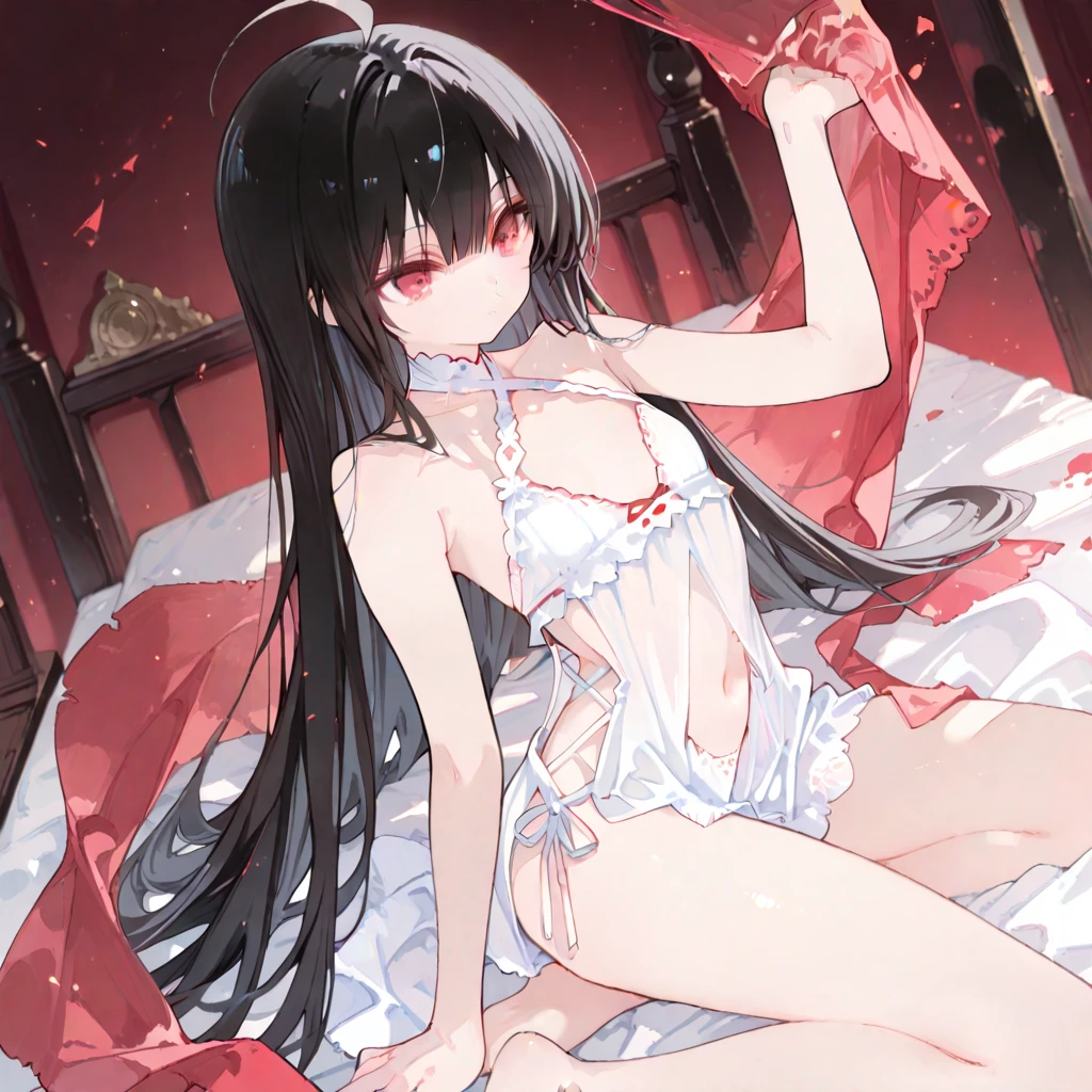 super detailed face, highly detailed eyes, China dress, small breasts, blush, see through bra, baby face, beautiful costume, transparent navel, erect nipples, look at me, solid color background, lift the skirt, fine pants, show panties