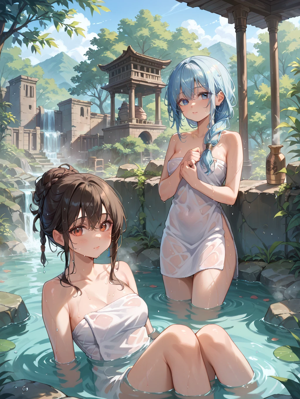 (2 girls 1:1)、arabic style decoration、bath、White swimwear、tits out、Nipple Exposed、Open legs、Squatting、Have sexual intercourse、Head decoration、mare、packed clothes、Liquid from the crotch、congestion、animal ear、A seductive gaze、sticking out the tongue、pierced nipple、AHE Face、The fountain、股関にThe fountain、Facing up、Cross-eyed、Heart eye、Raise one hand、Wink、Confused、Ahoge、Emphasized valley、two womens、お互いのtits outを揉み合っている、巨大なtits out