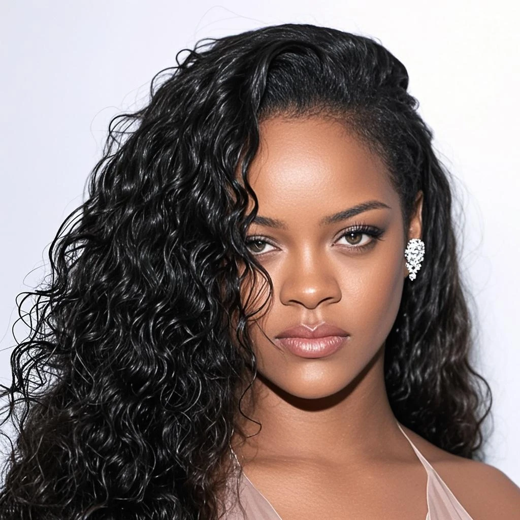 Photo of RIHANNA ,with long hair, with details, long hair, with details , accessories , inspired dress rupaul drag race, drag queen extravaganza , FULL BODY texture 4K, high quality, beautiful hairstyle, 8k picture, high image quality,