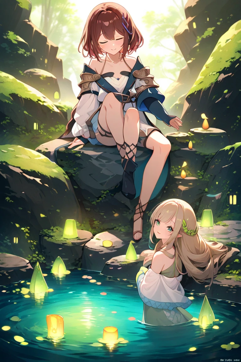 A schoolgirl、Isekai Tensei、Fantasy worldview、Female Warrior、Embarrassing look、perspiring、Love Juice、bikini-armor、fundoshi、pouch、shields、a sword、Swarm of goblins、Desperate、Chastity crisis、Tied to tree branches、Hands tied above、M-shaped legs、Being humiliated、sit ch、Open your feet、