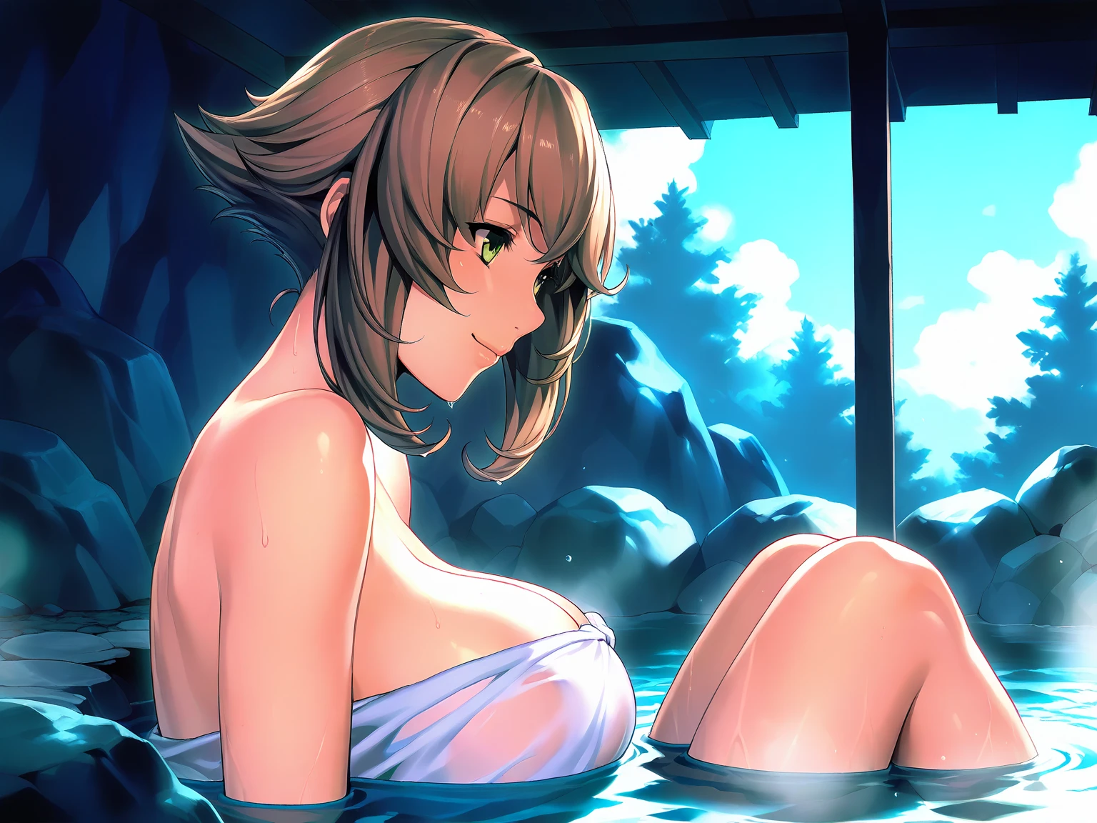 ((NSFW:1.3)),(Textured skin, Anatomically correct, Super Detail, high details, High quality, hight resolution, Best Quality, 1080p,4K:1.3),(One-person viewpoint, looking at viewer, subjective:1.5),
((Nobara Kugisak:1.6)),
(onsen:1.4),
((One woman, solo, 1 girl:2.0)),
((high school students, 16 year old:1.5)),(large breasts:1.5),(short cut hair, Orange hair:1.5),(light brown eyes:1.5)
(inviting you to have sex),
((hand between legs:1.6)),
(front view:1.5),(pov:1.5),(looking at viewer:1.5)
(naked, nude:1.5),
(wet (moist) body:1.4)
nsfw,(enraptured face:1.4),(naughty expression:1.2),(orgasm smile:1.5),seductive smile, excited smile,
(blush, face blush, blushing:1.3),
(vulgarity:1.5),(fucked silly:1.1),(orgasm:2.0),
(vivid pussy, high quality vagina:1.1), (dripping love juice:1.3),