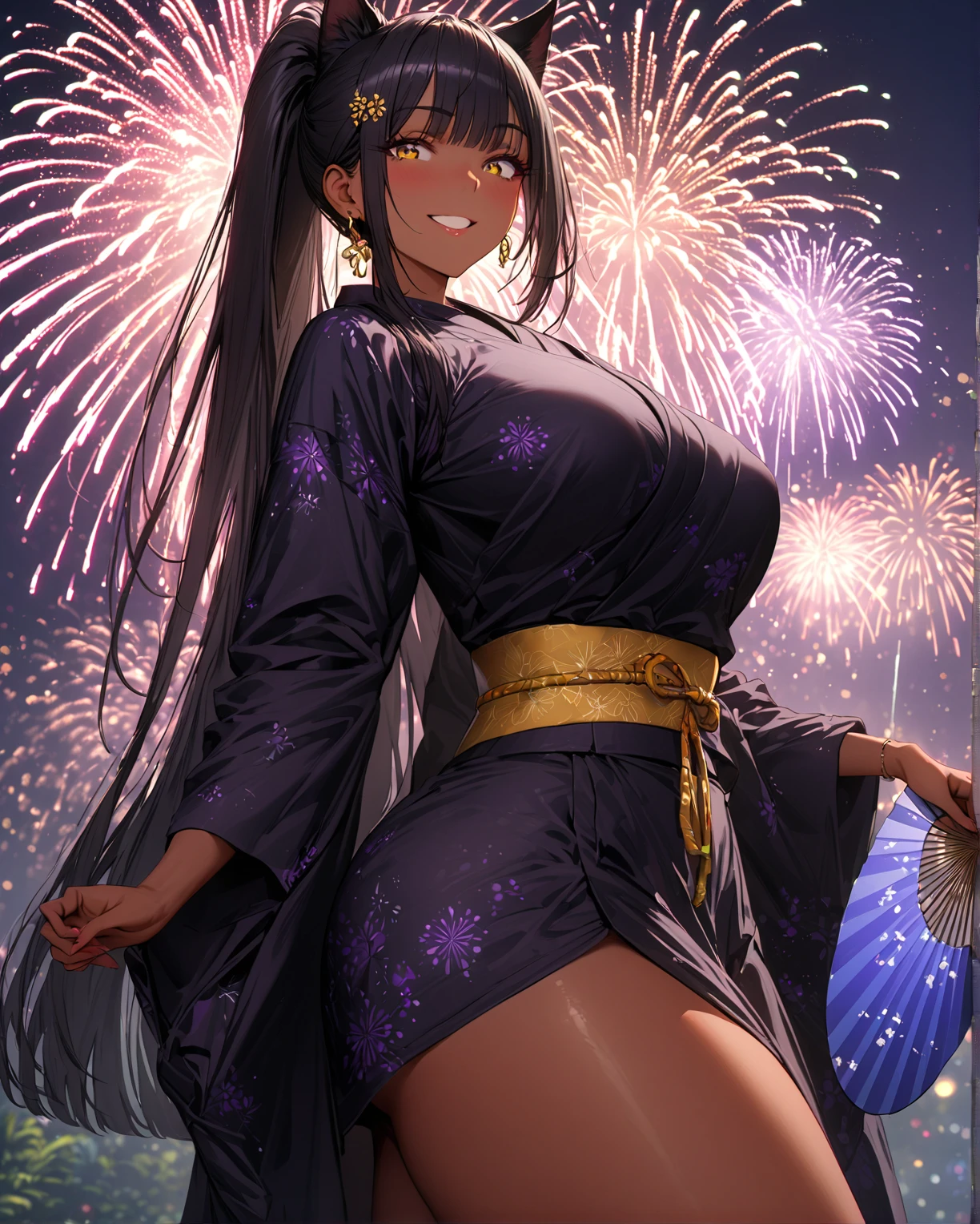 (((highest quality)), ((masterpiece)), (Very detailed), (Very high resolution), (Beautiful detailed sparkle))), ((Realistic)),
8k, (Anime Style), Anime 2D Rendering, Realistic young anime woman,
(((One Woman))),
(Symmetrical facial features:1.4, Perfect Face), Beautiful clavicle, (Beautiful fingers), (((Beautiful breasts, Slightly smaller chest))),
Beautiful body, Beautiful thighs, Beautiful feet, Perfect round butt, (((Detailed skin, Textured skin, Beautiful shiny white skin))),
BREAK
(Baby Face, cute, 18-year-old),
Double eyelids, ((Thin eyebrows)), Long eyelashes,
(Expression of fine eyes, Beautiful and delicate eyes, Sparkling eyes, blue eyes),
(Beautiful Nose,Thin Nose),
(Glossy Lips, Beautiful Lips, thick lips),
(Beautiful Hair, Shiny Hair, Shiny Hair), Hair fluttering, (Red hair), (((Airy Long Hair))),
BREAK
(Black yukata:1.4、Red floral yukata:1.2)、
BREAK
(smile), ((Bust Shot)、turn around)、((night、Fireworks display))
