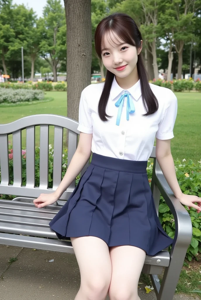 1girl, school uniform, straight black hair, Asian, short hair, sitting on holding her knees, from front, inside a glass bottle with flowers