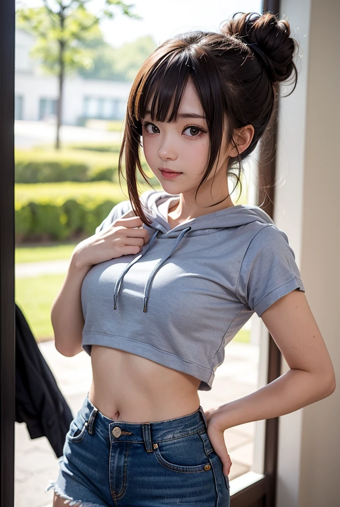 Sexy and very beautiful cute face、shiny beautiful skin、White beautiful skin、Beautiful pale light blue eyes, Beautiful very long blonde hair、(blondehair:1.3)、Lots of sexy bangs、18 years old cute little face beautiful girl、Thick long T-shirt、(Thick black long shirt:1.2)、casual pants、(dynamicposes:1.2)、(Crowded Akihabara 1.4)、Street、(natta:1.3)