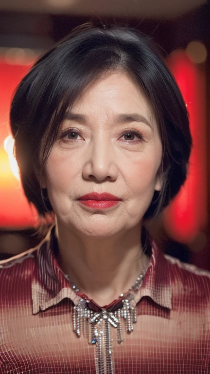Beautiful mature woman、60-year-old woman、snapshot、Red lips, Thin lips, Mourning clothes、Light from the front,
