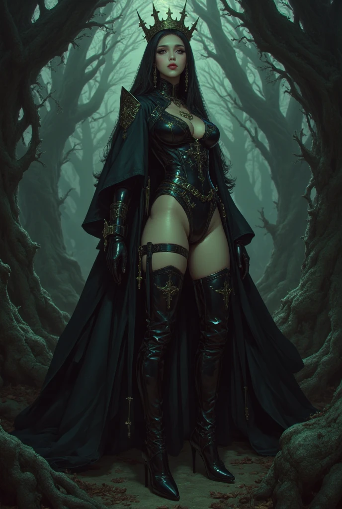 black hair, emotioneless,excorsist hunter,hunts souls , is apart from the great 5, black armor, black mask , black cape , powers , shadow powers , sitting on a log , watching , forest , has a gauntlet . Boy , anime , demon slayer ,