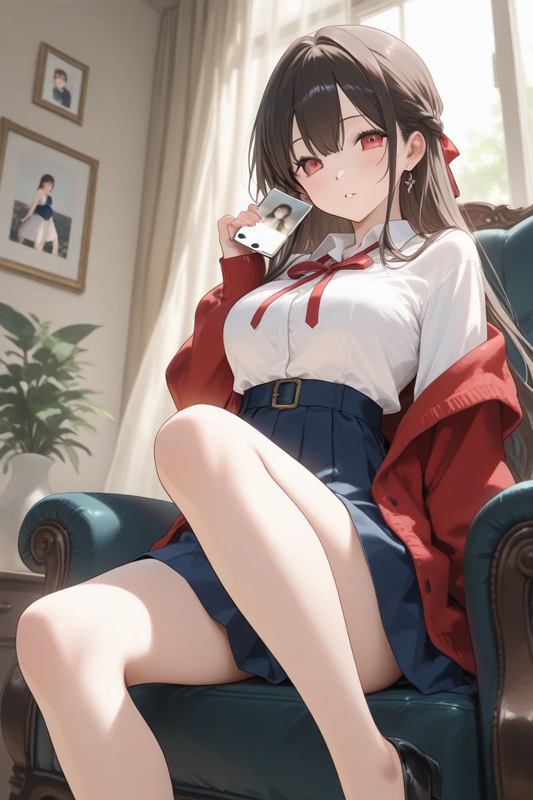 (highest quality, 8K, masterpiece, best image quality, ultra hd, delicate and smooth skin, real looking skin, perfect and beautiful face ,perfect and cute face, high detail skin, perfect limbs、thin waist、thin legs)、nurse uniform、grumpy face、twin tails、brown hair、red ribbon、nurse hat、((thigh high white socks))、bright room、
