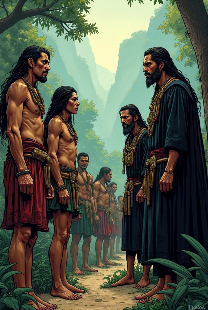 It recreates a scene of the face-to-face meeting between Christopher Columbus and an indigenous person during the time of the conquest., These are found in the jungle and on the Spanish side there are weapons and Catholic symbols and on the indigenous side there is gold and symbols of the Inca culture.