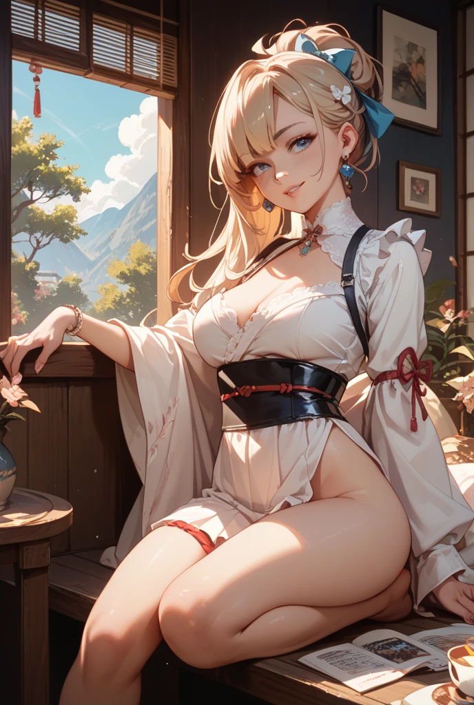 (((Tsunade))),(((spread leg))),((pubic hair)),(sitting),,((mature female)),Thick body,(((Solo))),(((completely naked))),(((white see-through cheongsam))),,((dark puffy nipple)), ((huge breasts)),((naked cameltoe)),in ryokan,A MILF,trending on artstationh,intricate face details,(Curvy physique), vibrant, 4K, 12k resolution
