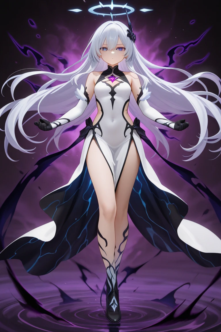 A woman dressed in a provocative way angel and half demon