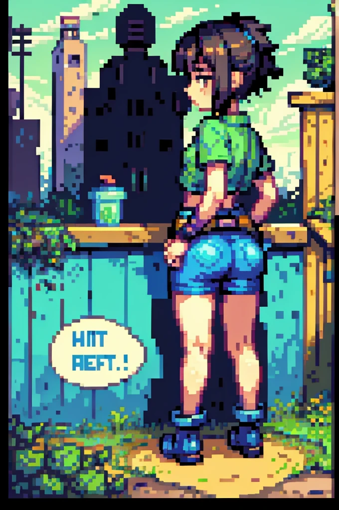zPDXL, zPDXLxxx, score_9, score_8_up, score_7_up, score_6_up, score_5_up, score_4_up, BREAK StardewValley, Pixel art, (topless:1.2), hotpants, sexy pose, teasing, (thick body:1.2)