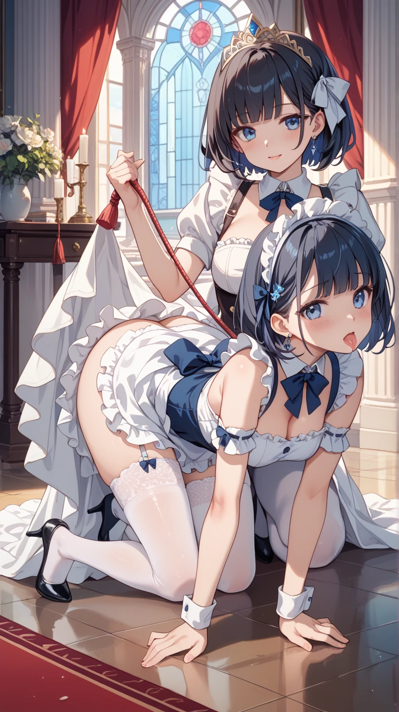 score_9, score_8_up, score_7_up, source_anime,
front view, cutaway,(1girl and 1boy:1.3),(1boy, girly, femboy, black hair, bob cut, maid cloth), (1girl, futanari, tall height, large breast, long hair, blonde hair, princess line dress),
penis size difference, small penis, huge penis, balls,
height difference,
age difference, mature,
after anal, kneeling oral position, fellatio, hand on head, tongue out, bukkake, excessive cum,
balls, foreskin, backsack, flaccid, ass, gaping anus, cum on face, cum on hair, cum in ass, cum drip, cum overflow