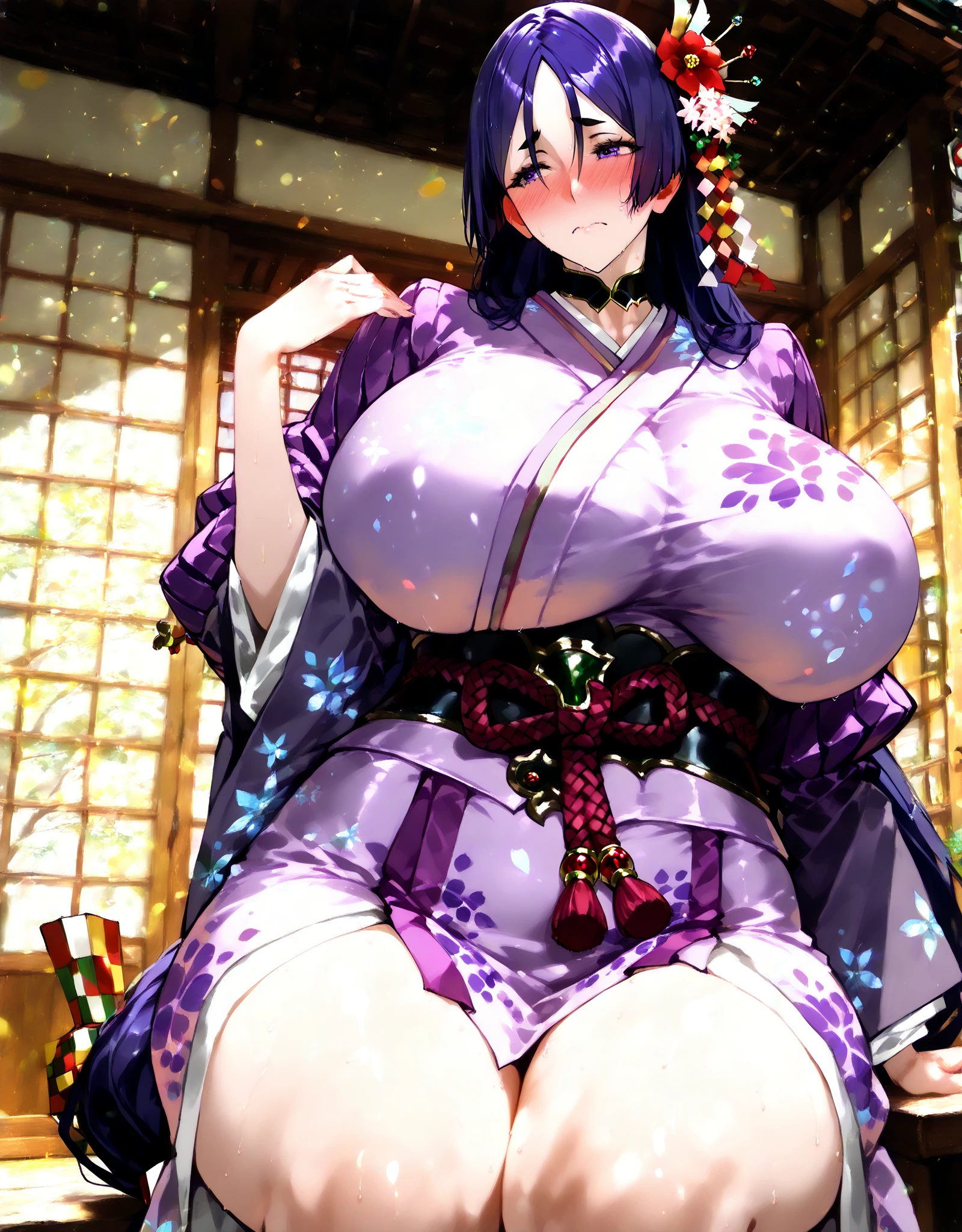 Ahegao, raiden shogun, genshin impact, purple eyes, purple hair,