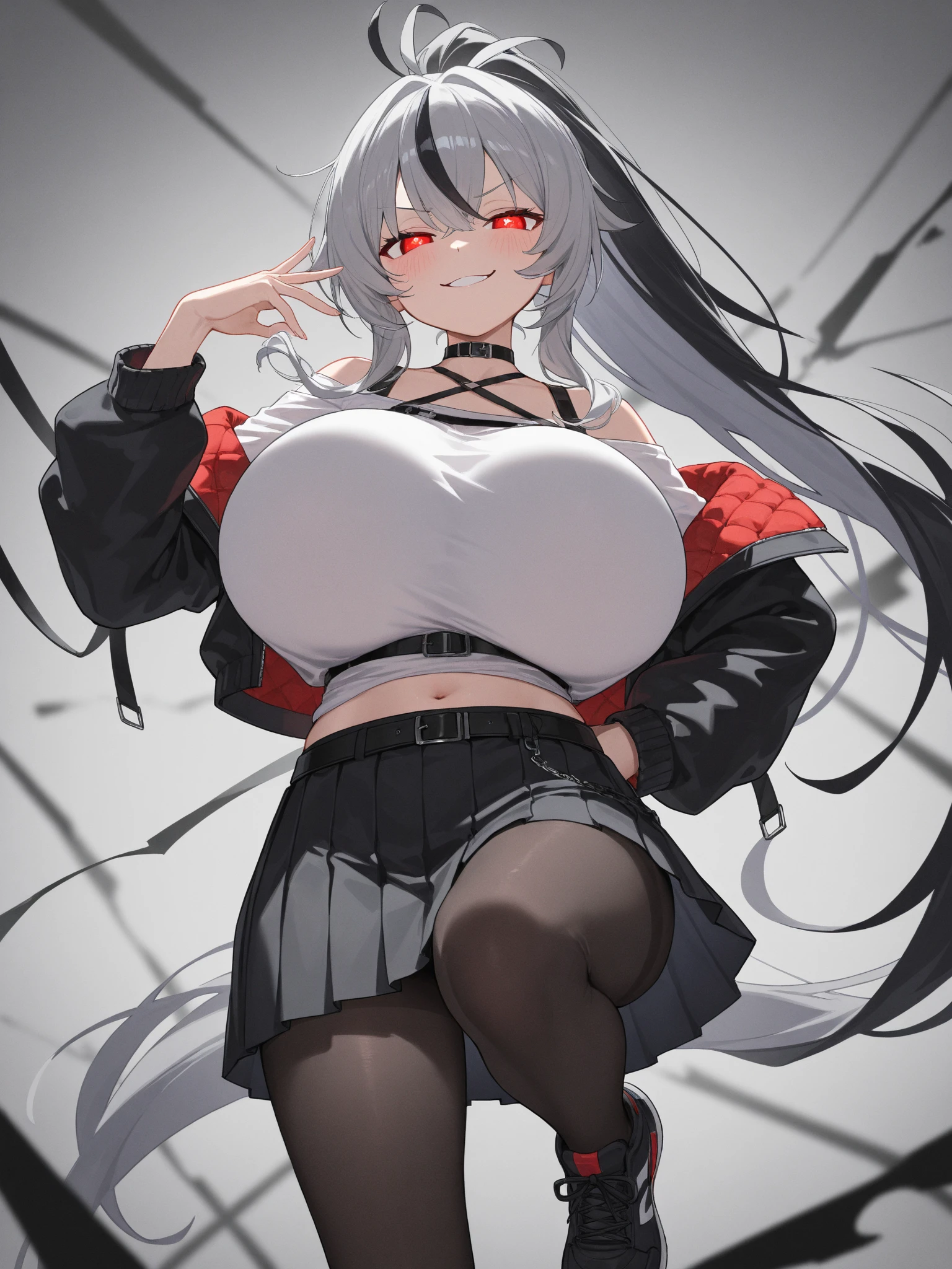 age girl，cute，White hair，Red Eyes，Messy hair，Hair is dull，White legs,(Pregnant woman with big belly，Huge breasts：1.8)