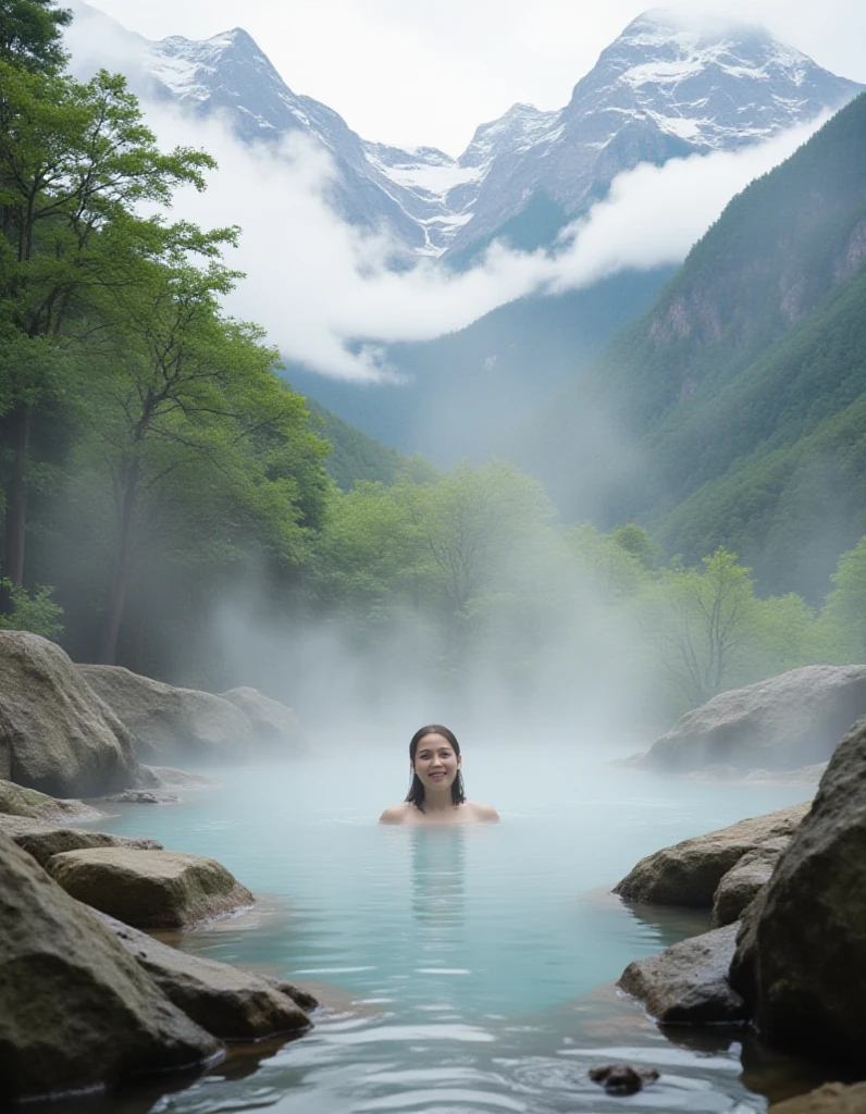 masterpiece、top quality、A secluded hot spring where you can enjoy spectacular views