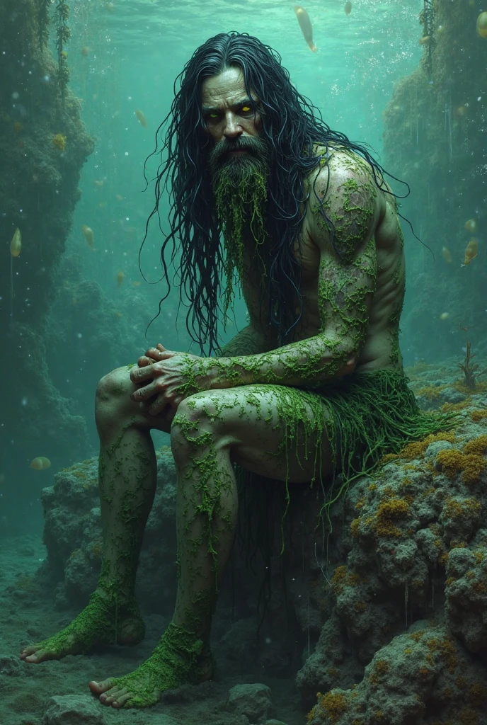((( Celtic Pre-Raphaelite painting of a very wounded naked warrior, sangrando e chorando, pintado de azul, Picto, muito sangue e feridas, in a swamp with many jucos, paisagem celta)))