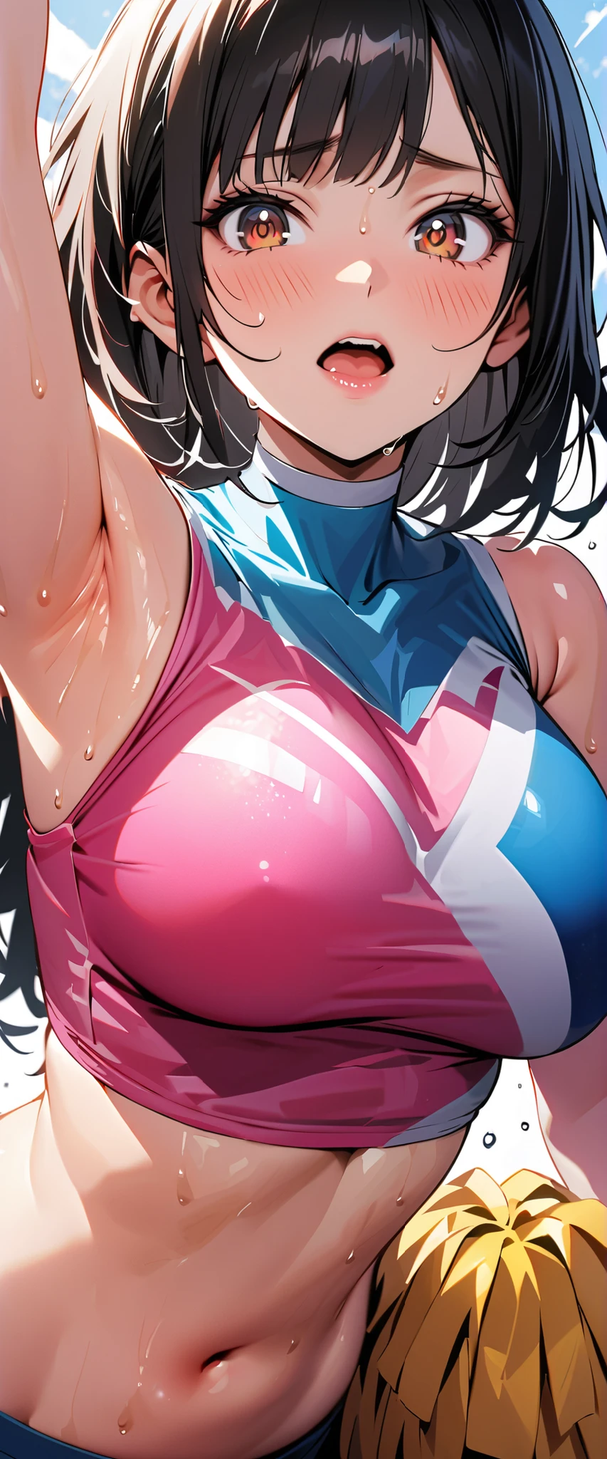 Ochako Uraraka, sorry、I have brown hair., Lewd expression, Bodysuits, Big Lips, outside, Curvy