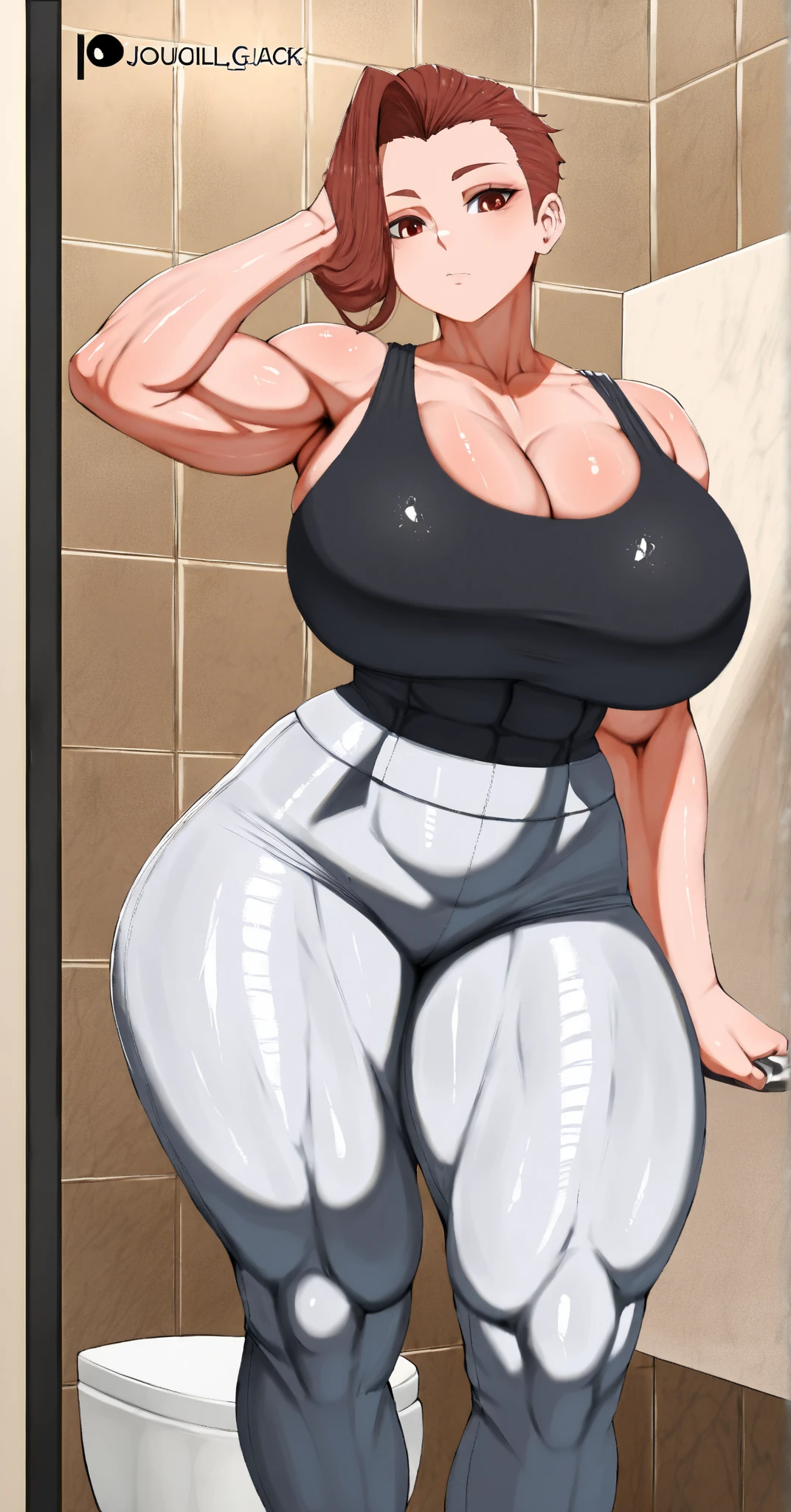 Blonde Milf, white leggings marking, thick-thighs, big-ass, smallbreast, slim, defined body