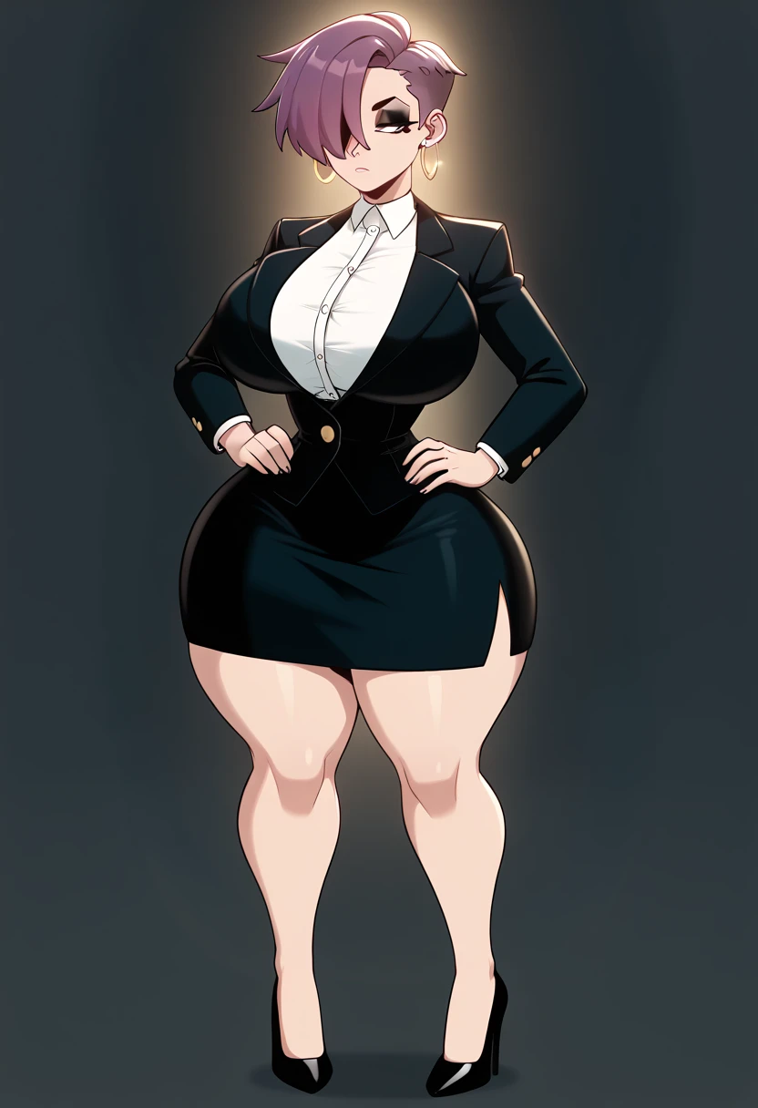 Black silk professional outfit sexy secretary plump body