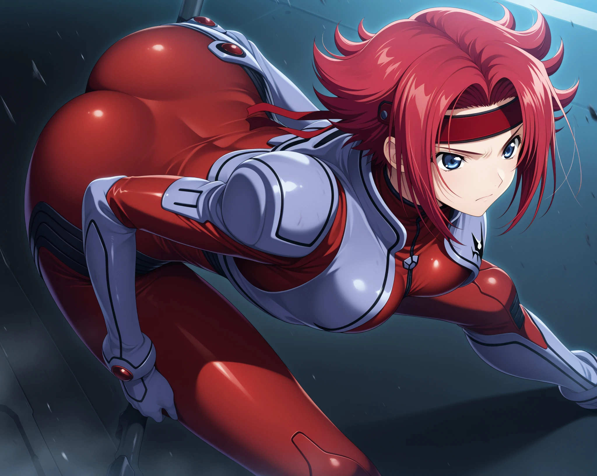 masterpiece, best quality, highly detailed, highres, hdr,
kallen stadtfeld, code geass, 1girl, solo
blue eyes, hair intakes, large breasts, red hair, short hair, skin tight, spiked hair
cowboy shot, intense angle,
mksks style, beautiful background, detailed background, professional lightning, indoor, pool,