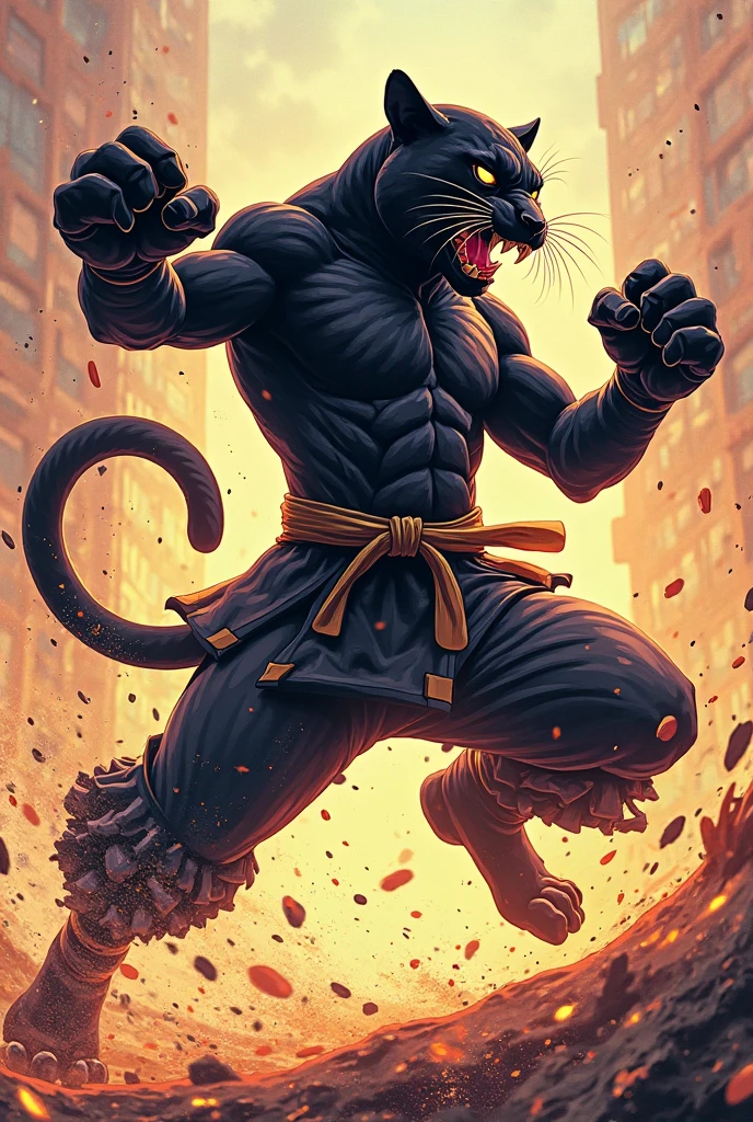 animal、The whole body of an abnormally thin black panther、Boyish physique、Wild male black panther、A body with very little abdominal muscle、Black Ass、black body hair all over、Angry black panther expression、Very thin body、Hairless head、Golden anime eyes、Very long black pubic hair、Very long and profuse armpit hair、tongue、Sharp Fangs、Black Panther Tail、Slum background、The situation in the slums、Black Panther Claws、Sharp Claws、A composition that captures the whole body、Pose of someone falling down in the slums、A pose of someone collapsed in a limp state、Lying on the ground、Brown loincloth、A loincloth with a large bulge in the crotch