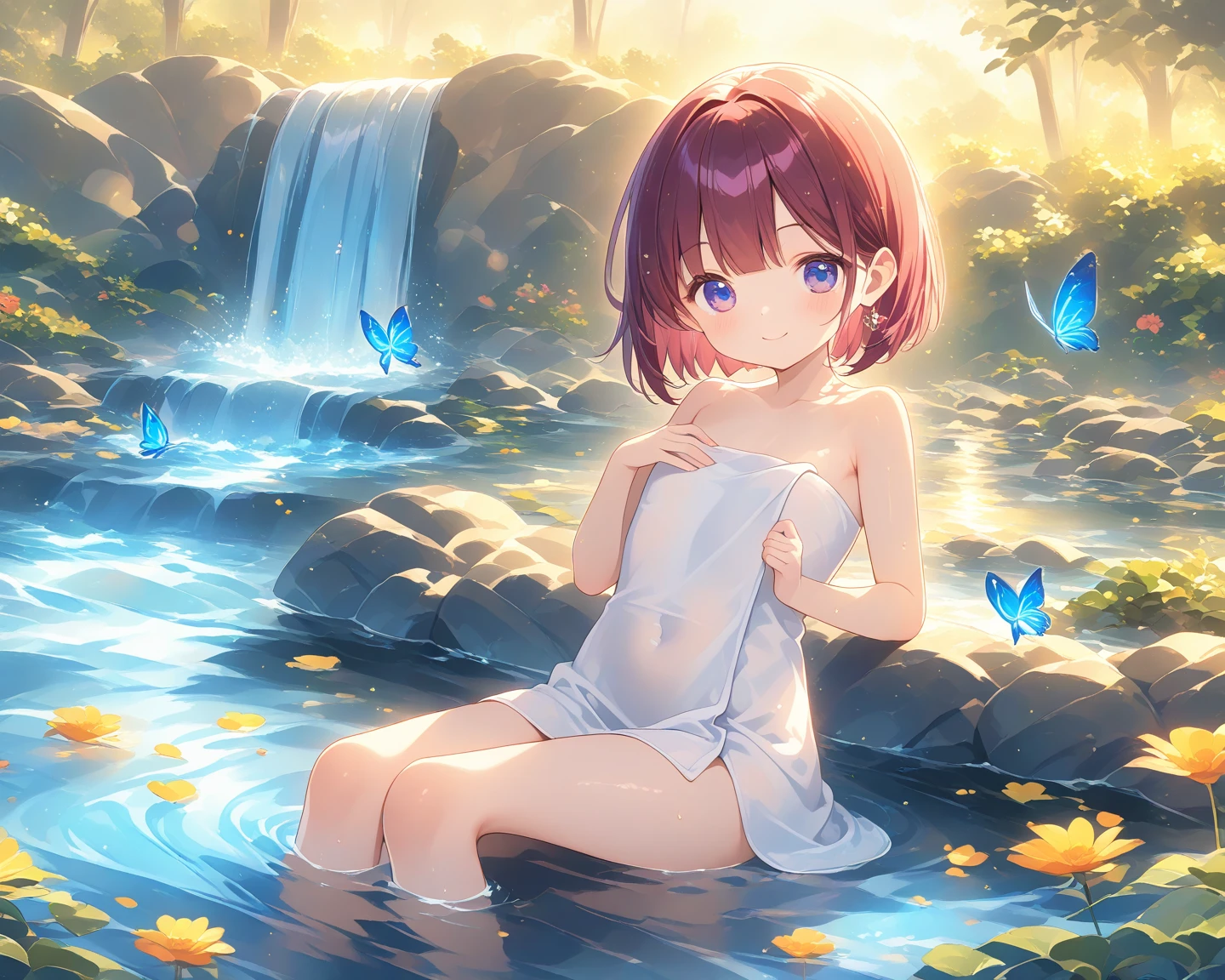 (8k、RAW Photos、highest quality、nsfw、masterpiece:1.2)、(Real、Photorealistic:1.2)、(Ultra-high resolution)、(Super detailed)、Unbelievable absurdity、masterpiece、(Pee、Standing pee:1.5)、(Completely naked:1.5)、(Detailed facial features)、(Detailed shiny eyes)、(A stunningly beautiful :1.4)、Beautiful girl、(Completely naked、Wearing nothing、No attachment)、(Camel Toe、vulva:1.4)、(Full nudity:1.5)、Perfect golden ratio face、Perfect lighting、small but perfectly shaped breasts,、Small breasts、silky shiny hair、Pee soaked thighs、(Pink nipples)、Small, firm breasts、Non-sagging breasts、Nipples are close to the centerline of the body、There is no cleavage、Pee is running down my thighs、Straight Hair、smile、Thin pelvis、Thin legs、You can see the background between her legs.、legs are open、The sunlight is too bright on my face、Professional Lighting、strobe、The photo was taken using a reflector.、Glowing White Skin、Hands are at your sides or behind your back、background:noon、Green tree々is overgrown with、Rapids deep in the mountains、Very clear river water、There are lots of huge rocks、