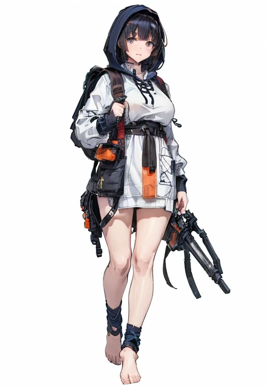 Bigboobs,cropped shoulders,knee length socks,pleatedskirt,athletic sneakers,see-through raincoat,Stand up
