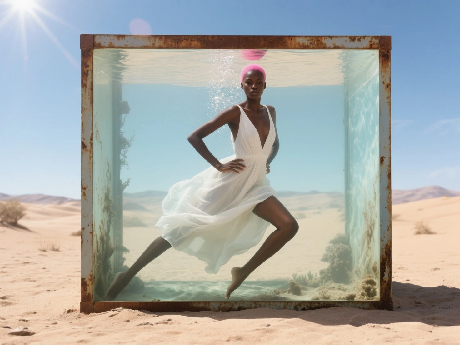 Deserted Beach, Dynamic energy flow style、Realistic Anamorphic Art, I can't believe how beautiful it is, Precise lines, Sparkling, Afro-Caribbean Influences - AR 9:16