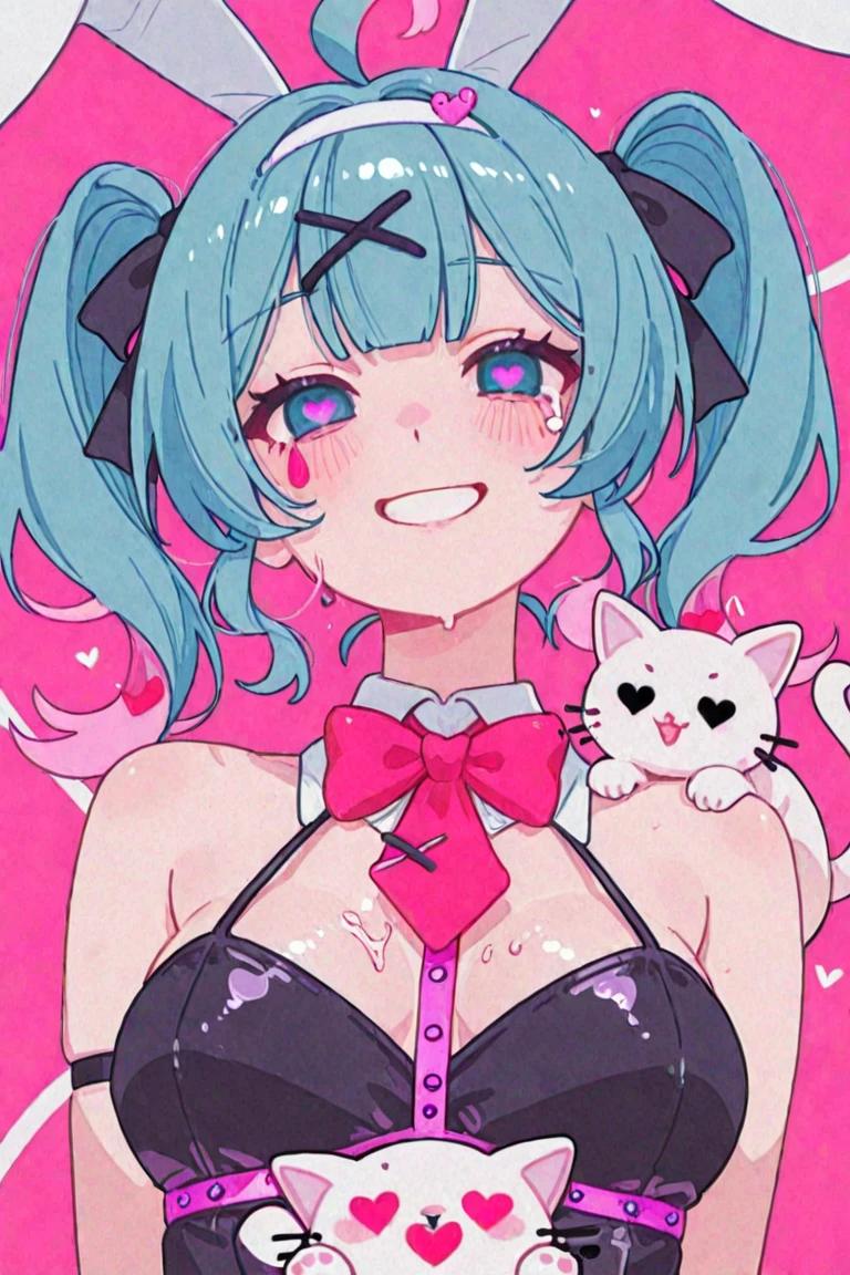 tattoo, heart-shaped pupils, full-body, bikini, biting lip, ((masterpiece, best quality:1.5)), ((Beautiful detailed cat aqua eyes:1.2)), cat ears, pale skin, medium breasts, beautiful hands, beautiful fingers, EasyNegative
