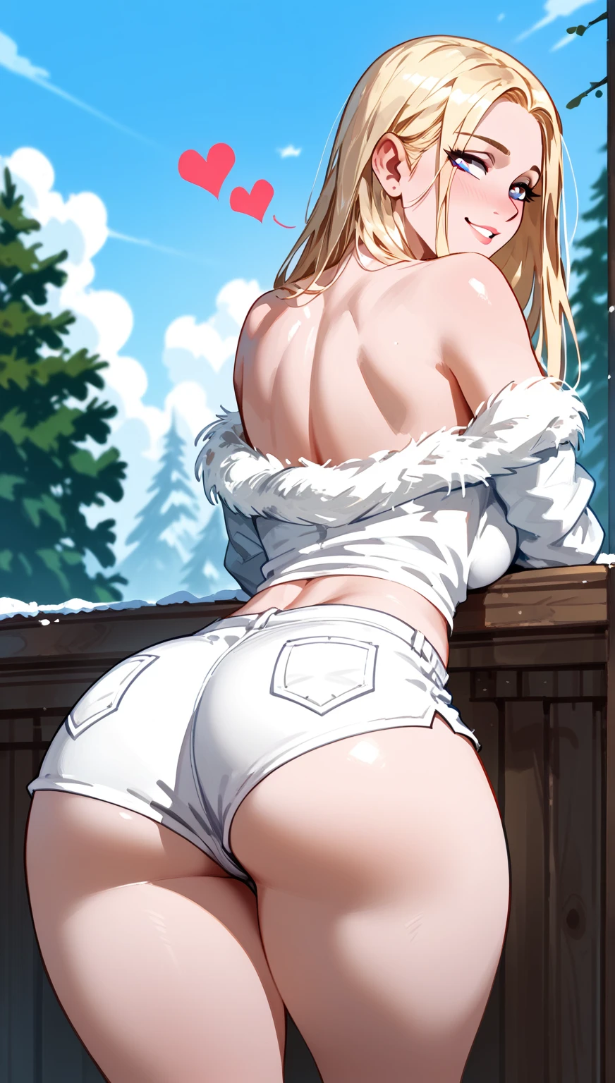 nsfw:1.6, Top quality, ultra high resolution, , (top quality, high resolution, 4K, detailed lighting, shaders, perfect anatomy, perfect proportions), eye of the beholder, (masterpiece, top quality) (top quality, 4K, 8K, high resolution, masterpiece: 1.2), highly detailed, (masterpiece: 1.3, top quality, ultra high resolution, ultra detailed), (top quality: 1.2), perfect eyes, perfect face, (top quality, 4K, 8K, high resolution, masterpiece: 1.2), highly detailed, (top quality, 4K, 8K, high resolution, masterpiece: 1.5), masterpiece, top quality, ultra detailed, top quality, high resolution, 32K CG, very delicate and beautiful, illustration, high resolution, sharp focus, very beautiful and detailed anime face, very detailed eyes, ((masterpiece)), ((best quality)), (super detailed), ((cute)), cute, ((very detailed)), 4K, (8K), best quality, (best quality, 8K, 32k, masterpiece, super high resolution, very detailed, impressionistic:1.2), blurred background, (two arms) , (two legs), (four fingers and 1 thumb) , only one belly on, Bare shoulders.
Beautiful woman, light blonde hair, dark skin: 1.4, happy smile, arms over the head, cowboy shot, white fluffy earmuffs, checkered scarf, topless: 1.6, small nippg breasts breasts: 1.4, nipples .3, white brachite fluffy short hot pants, white fluffy winter boots, white fluffy winter gloves, outdoors: 1.8, Alps, snowy scenery, clear ultramarine sky: 1.7,