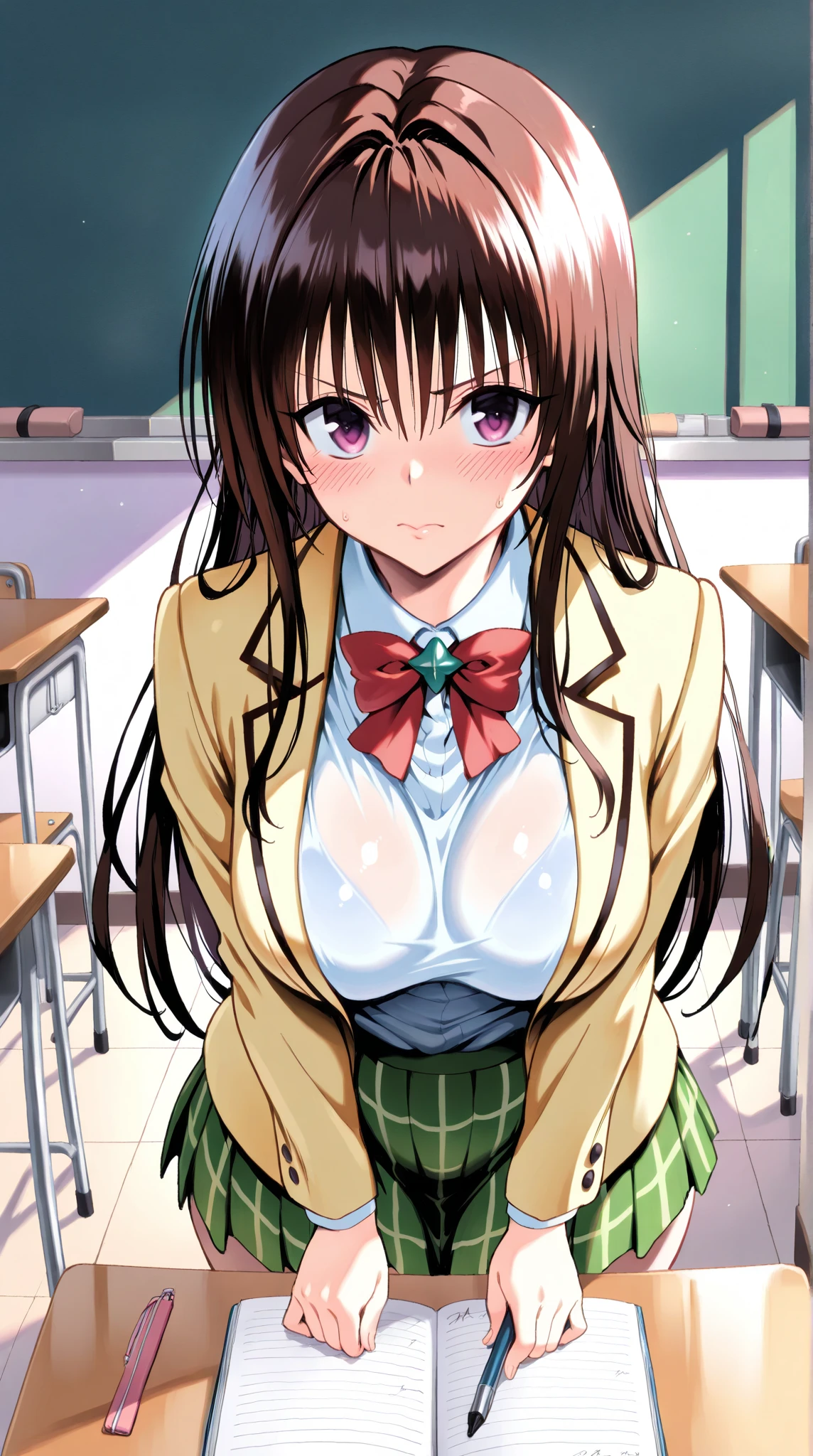 ((BrowSing Caution:1.8, maSterpiece, HigheSt quality, High reSolution, Hmm., Pixel Perfect, Written boundary depth, 4K, RTTX 10.0, High reSolution)), 1 girl, Single, alone, Beautiful Anime, Official Art, Beautiful art Style, Anime characterS, ((Long Hair, Parted bangS, Dark brown hair)), (Green EyeS:1.4, Round eyeS, Beautiful eyelaSheS, RealiStic eyeS), (Detailed face, bluSh:1.2), (Smooth texture:0.75, RealiStic texture:0.65, RealiStic:1.1, Anime CG Style), Mid-cheSt, Perfect body, Big BreaStS, Cleavage, (throw, cloSe), ((JK , Checked Skirt, Neck bow tie, cardigan)), Natural light, indoor, claSSroom, School, Smile, Open your mouth,、Open your mouth、((Skirt Lift、String PantieS、Spread your legS、Sit on a chair、Full body sweat))、Looking up from below、((Cum on my cheSt))one perSon'S、ponytail、Brown Hair、healthy、Brown eyeS,Normal cheSt(B Cup)、fear、Scared,Cute Face、Cute anime illuStrationS、(naked:1.3)、(vapour:1.2),(Sweat:1.3),Girl trembling with Sexual climax、locker room,BrowSing Caution、(Vaginal intercourSe:1.5),PleaSe put your feet up,18 year old girl haS Sex with 3 guyS, Hug from the front, Height: 170cm, Fair Skin, EmbarraSSed and nervouS look, Soaked from head to toe, Red cheekS, wearing a purple bikini, (A man grabS your breaStS or buttockS:1.5), (Being kiSSed on the cheek by a man:1.5), Rear View, View from below, In a crowded cell