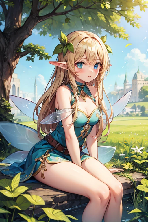 Anime angel with wings and bikini on the balcony, Queen of the Summer Forest, ยิ้มราวกับqueen of the fairies, queen of the fairies, insect trainer girl, goddess of summer, high detailed official artwork, Elf Girl, Charming elf princess knight, Kuchart Krenz Key Art Feminine, Elf Girl wearing an flower suit, Very detailed fan art