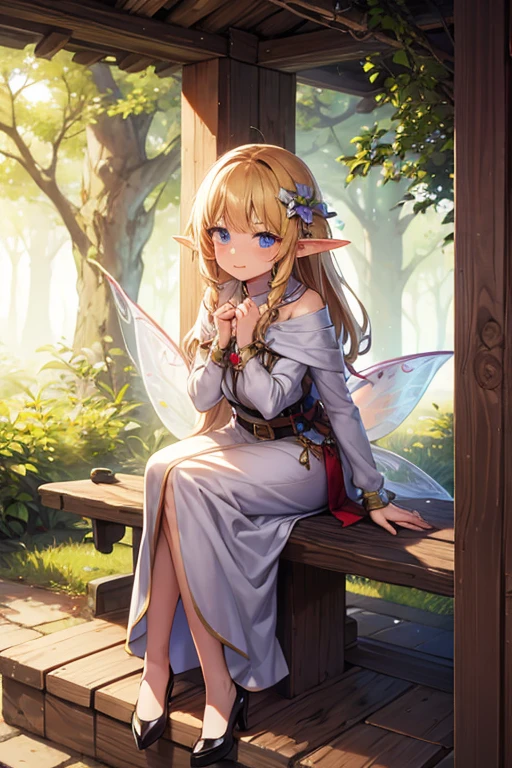 Illustration for a fairy tale, where the girl talks to the fairies