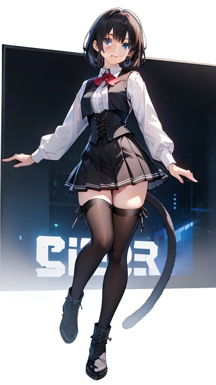 Full body image, front, One girl, 18-year-old, Mix 4, (32K, RAW Photos, Highest quality, masterpiece:1.2), (Anime-like, photoAnime-like:1.37), cute, カジュアルウェア, Short sleeve T-shirt,Shorts,Black knee socks, night, rain, Humidity, Professional Lighting, Photon Mapping, Radio City, Physically Based Rendering, Super Resolution, (Big Breasts:1.2), {{The biological weapon that had preyed on the younger sister took her place and reunited with the older brother, The rebellious sister has become the obedient little sister}}, Girl Skull, whole body, NSFW