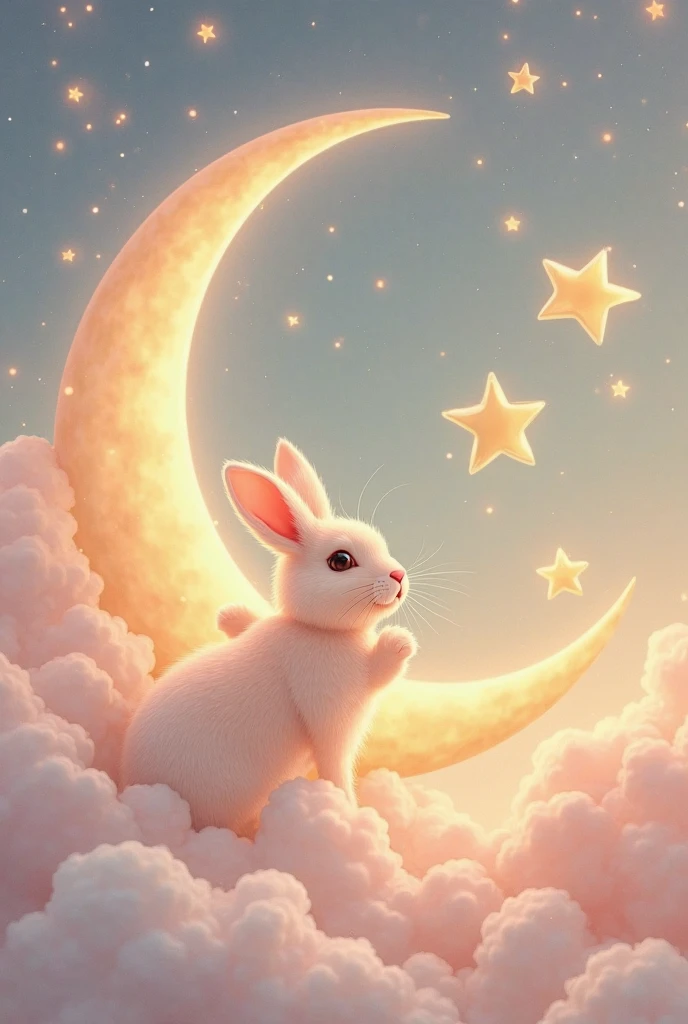 drawing of a rabbit in the sky and a star flying towards a talking cloud 