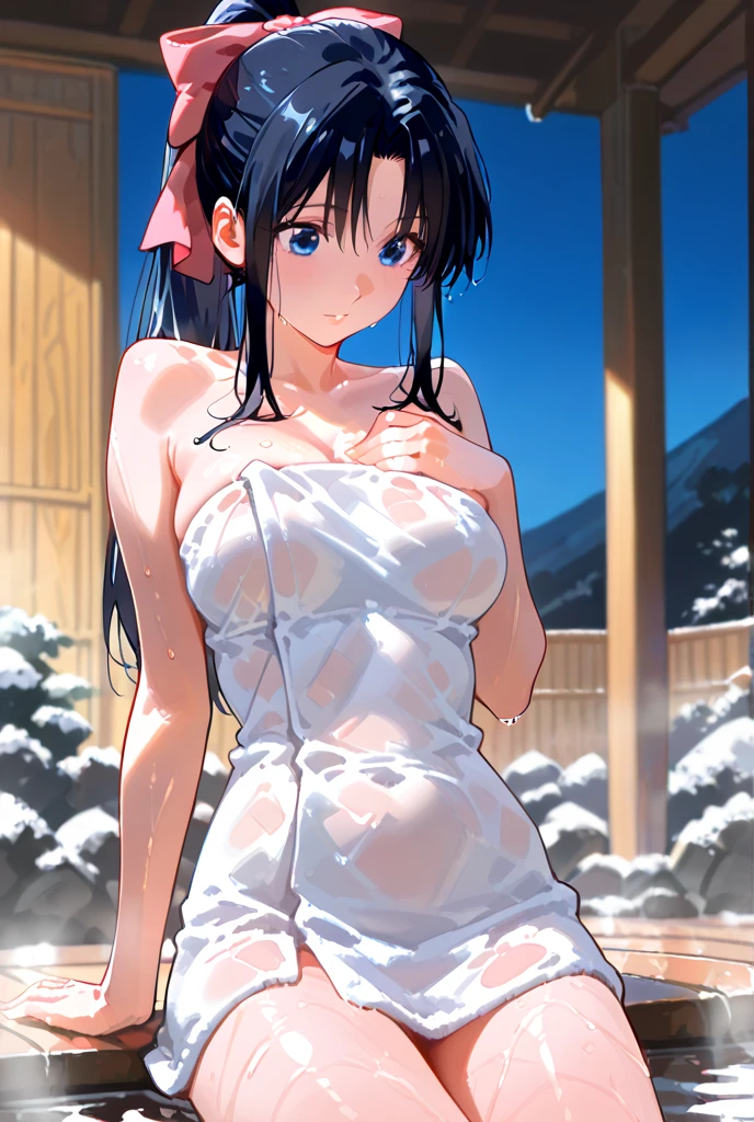 (​masterpiece:2.0), (top-quality:2.0), (standing naked in the hot spring:1.5), (white Tube top extremely short length towel:1.5), (super sexypose:1.5), (blushed face:1.5), (hide crotch with hand:1.4), (hide chest with hand:1.4), (Spilling boobs:1.5), (realistic:1.5), under the boobs, side boob is visible, naked, 1 little  girl, precise small hands, Embarrassed look, light smile, Look at me and smile, extremely cute girl, innocent face, young face, Clear eyes, Shining eyes, small breast, shoulder is visible, Tummy is visible, cleavage of the breast is visible, stomach is visible, the lower abdomen is visible, The buttocks is visible, The crotch is visible, No pubic hair, dynamic posing, The beautiful skin, ultra-definition, Top resolution, japan high school student, brown hair