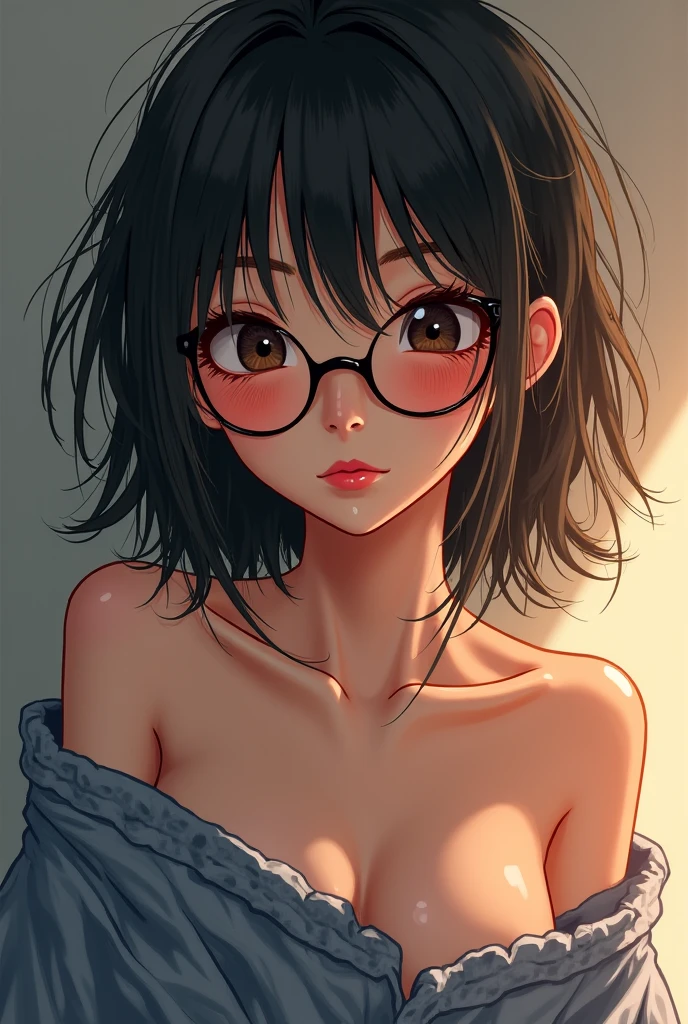 Erotic、Bedroom、Completely naked、slender、Smooth, very beautiful, white skin　A girl about 10 years old、Expressionless　Glasses、Black Hair、Sweat、Close-up of face　child　Small　Big eyes　Small breasts　Open your mouth very wide　Teeth are visible　Mouth up　Blowjob